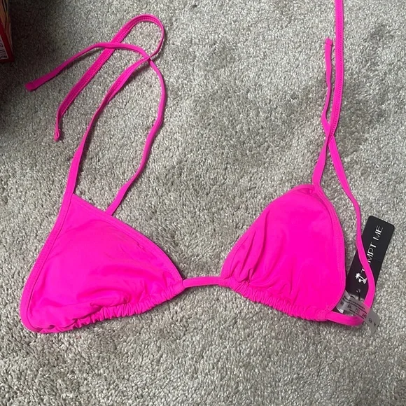 New Tempt Me string bikini neon hot pink swim bra size medium - Picture 2 of 6